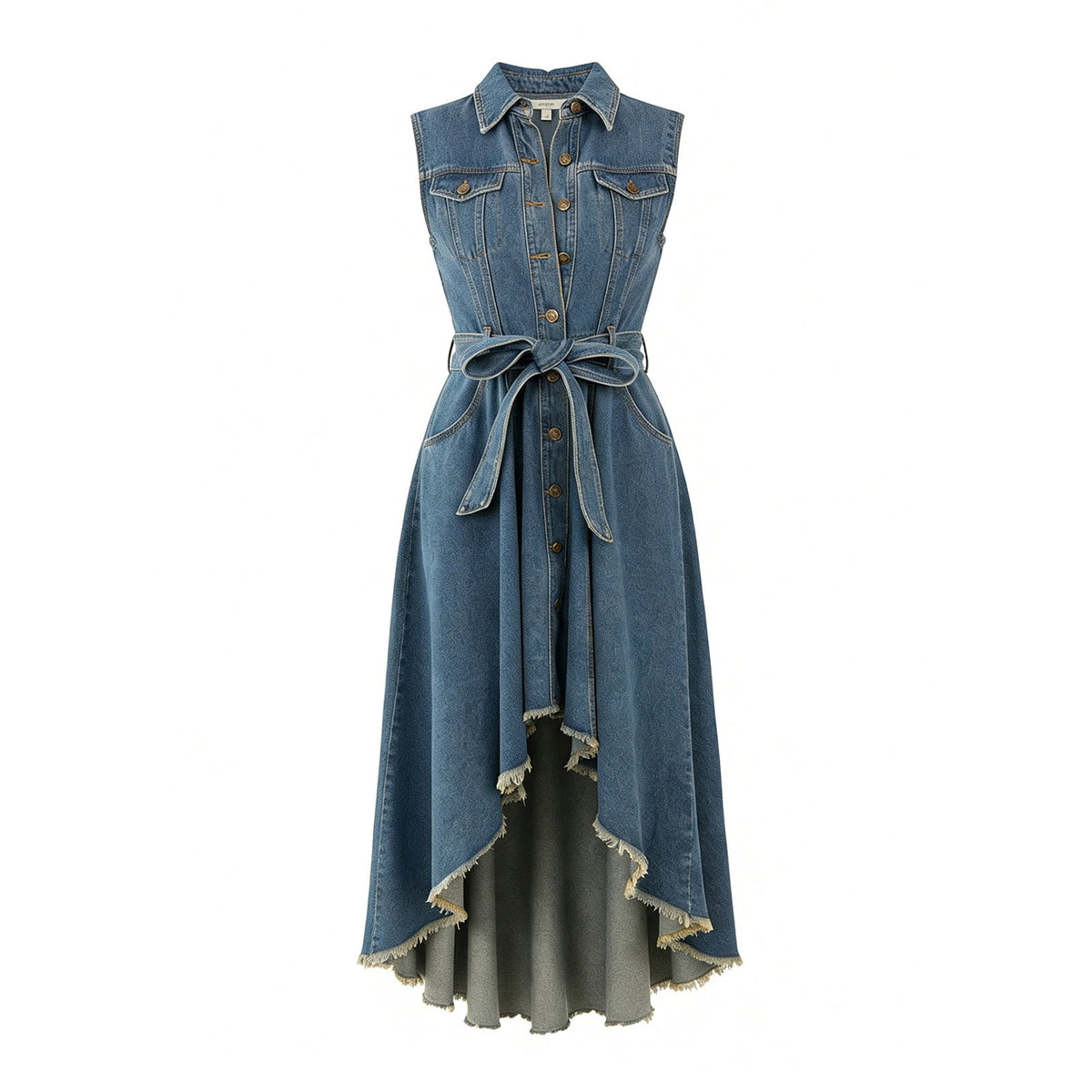 thumbnail image 7 of Women's Denim Casual Dress, 2026 Lapel Sleeveless Button Down Shirt Midi Sundress with Pockets, 7 of 7