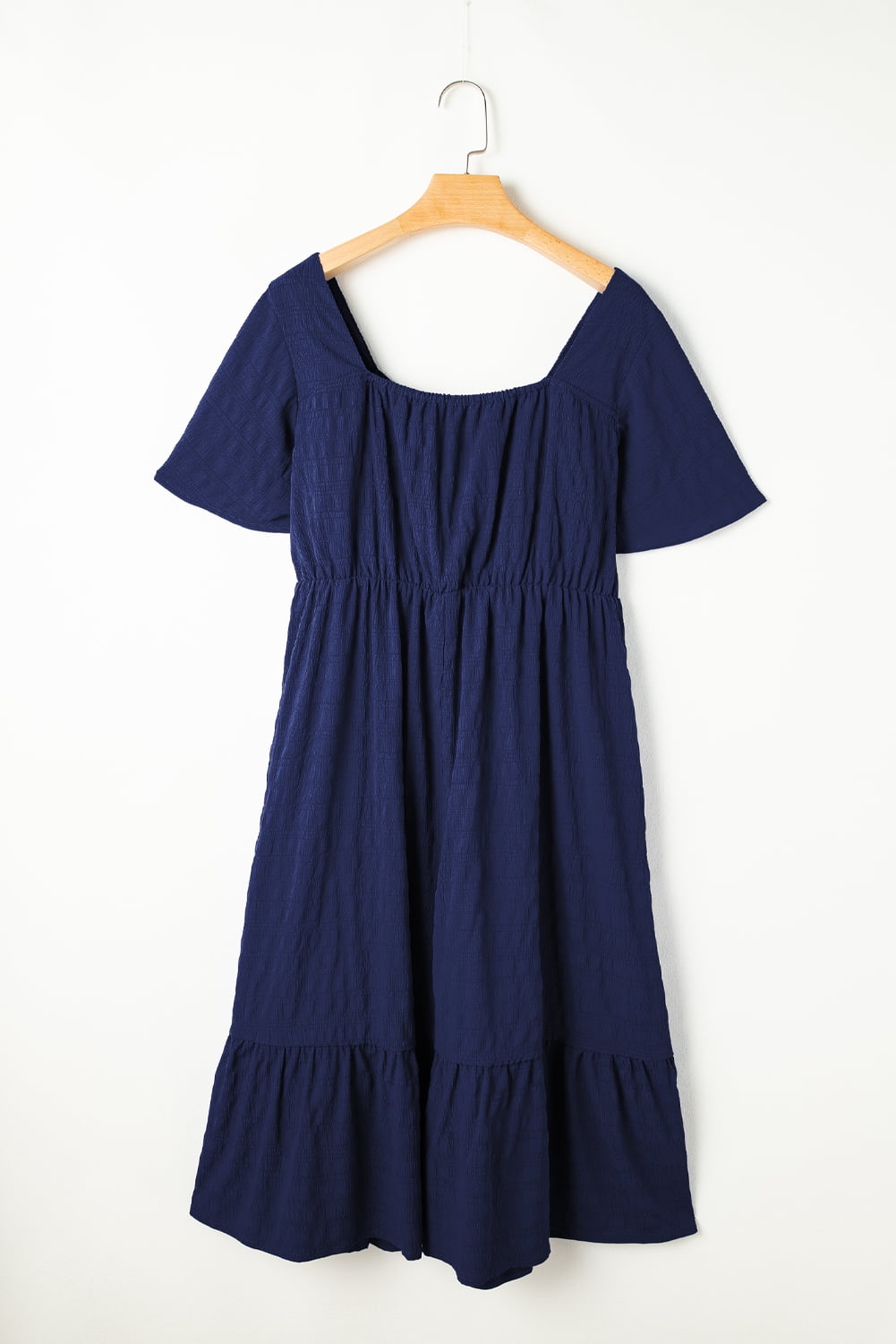 thumbnail image 6 of Elegant Women's Blue Midi Dress – Short Sleeve Lace-up High Waist for Summer Outings, 3X, 6 of 12