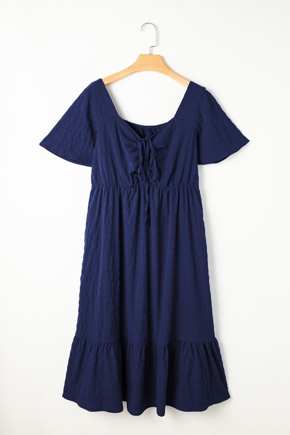 thumbnail image 5 of Elegant Women's Blue Midi Dress – Short Sleeve Lace-up High Waist for Summer Outings, 3X, 5 of 12
