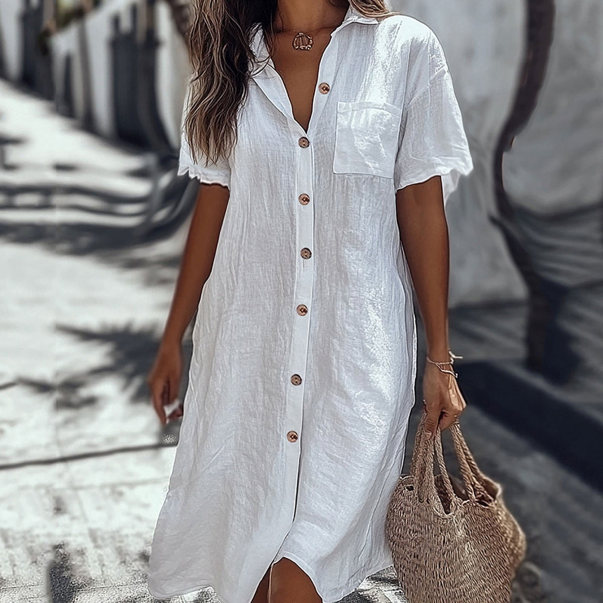 thumbnail image 2 of Zpanxa Casual Button Front Dress Long Sleeveless Shirt Dress Solid Color Longline Cover Up in Multiple Colors, 2 of 3