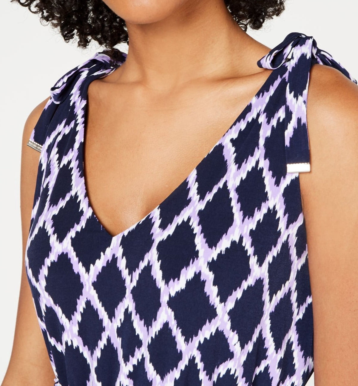 thumbnail image 3 of Michael Kors Printed Tie-Shoulder Ruffled Dress, in Regular & Petite (Dark Lavender, S), 3 of 4