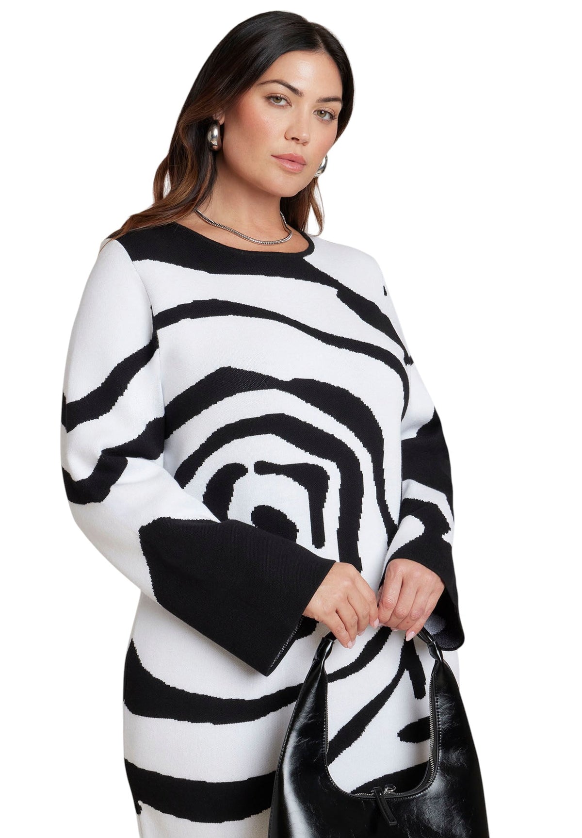 thumbnail image 3 of ELOQUII Women's Plus Size Intarsia Long Sleeve Dress, 3 of 3