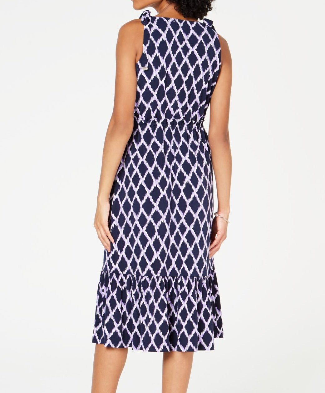 thumbnail image 2 of Michael Kors Printed Tie-Shoulder Ruffled Dress, in Regular & Petite (Dark Lavender, S), 2 of 4
