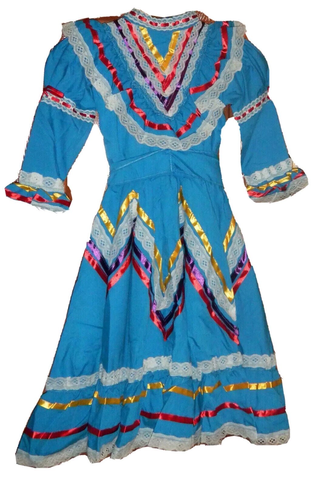 thumbnail image 3 of Border Merchant Womens Jalisco Dress Wide Skirt Folklorico Medium Turquoise, 3 of 3