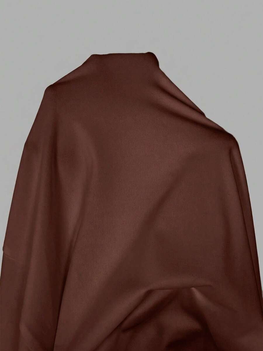 thumbnail image 6 of Petite Womens Coffee Brown Solid Square Neck Flared Maxi Dress For Spring Summer, 6 of 7