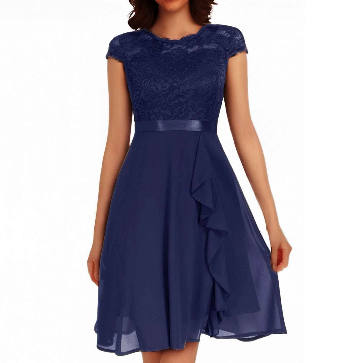 thumbnail image 1 of Afdoent Dresses For Women Short Sleeve Bridal Friend Dress For Wedding Lace Chiffon Mid Length Formal Evening Dress Beach Vacation Clothes Elegant, 1 of 5