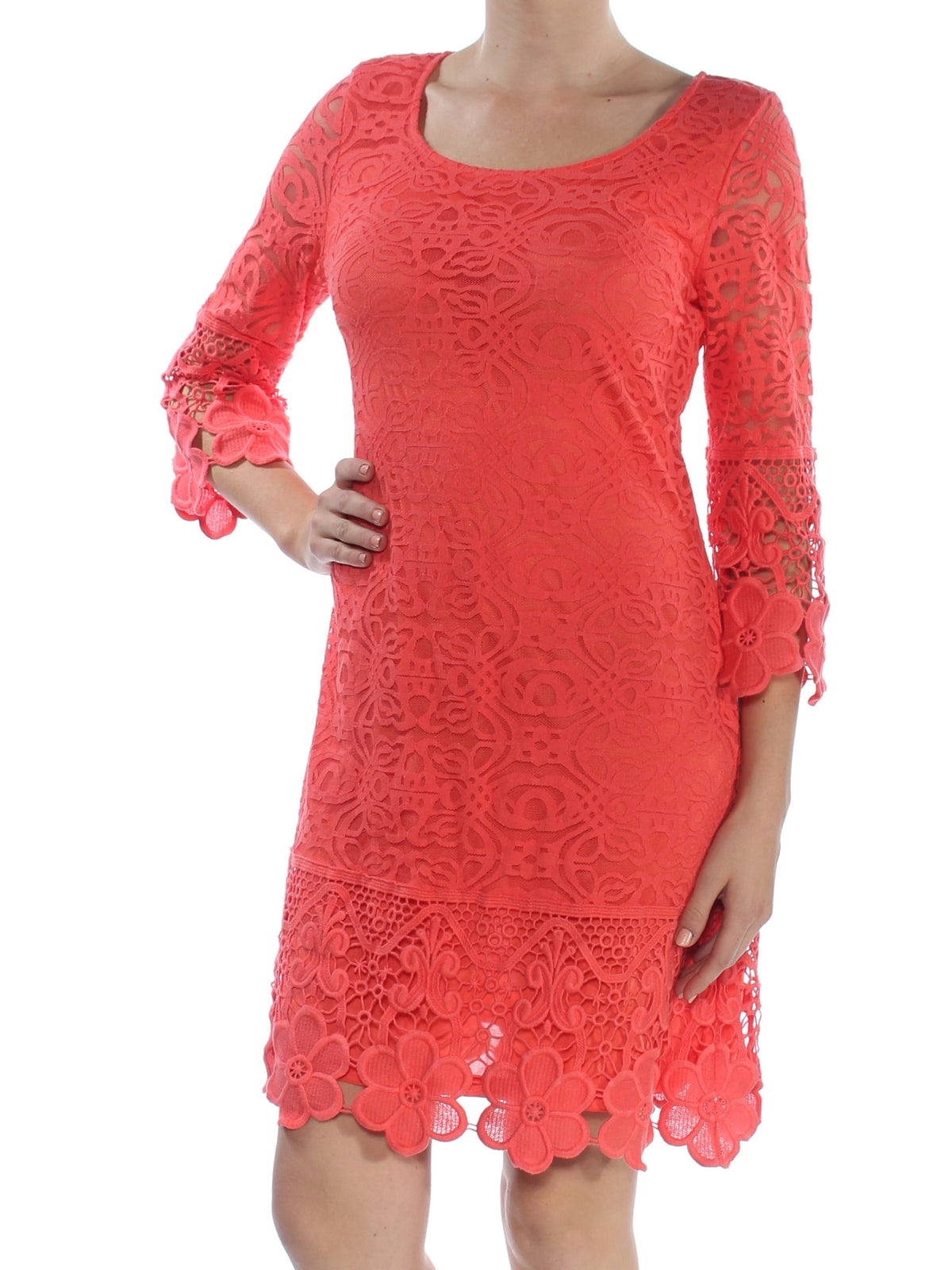 thumbnail image 1 of Alfani Womens Lace Crochet Trim Cocktail Dress Orange M, 1 of 2