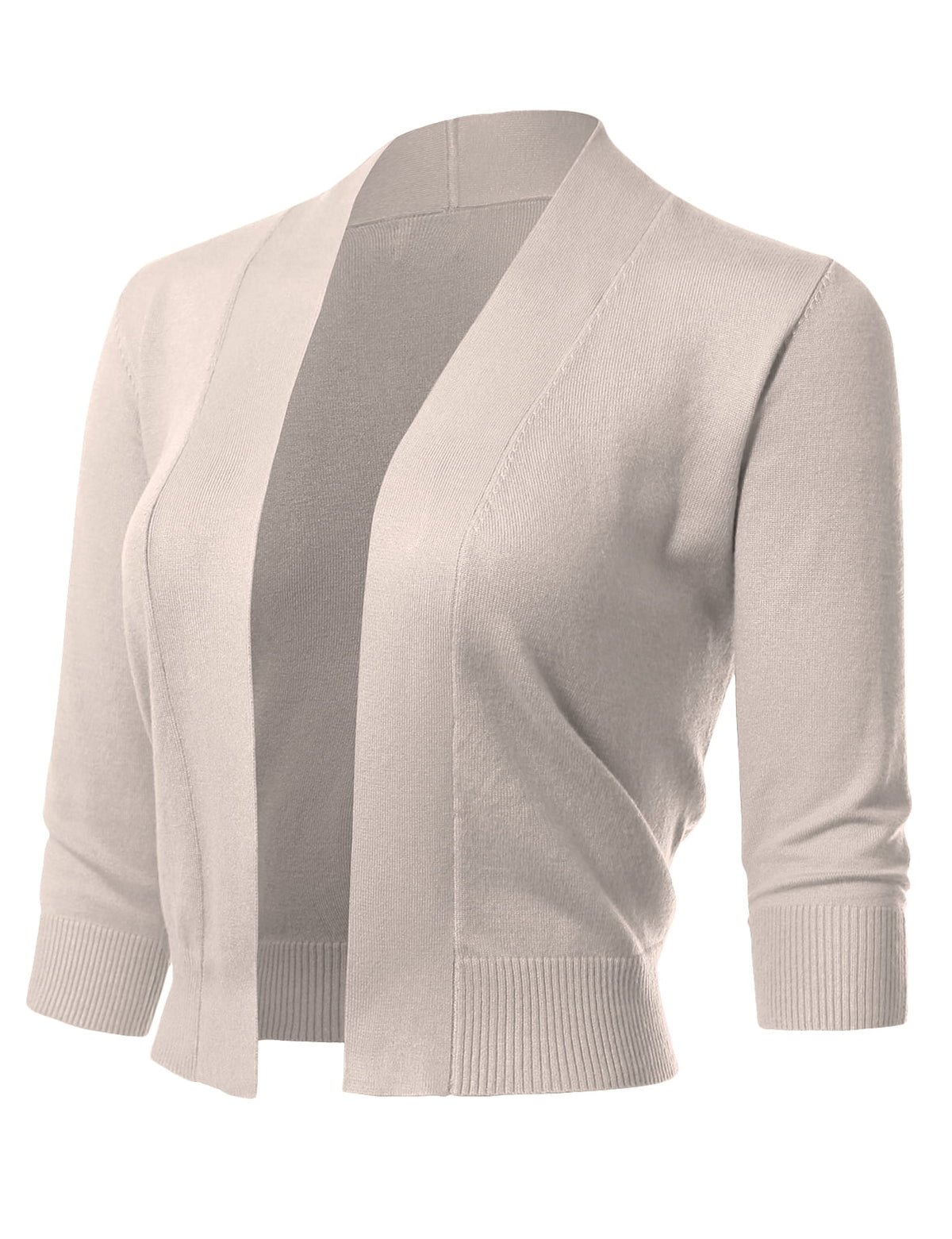 thumbnail image 1 of Allsense Women's 3/4 Sleeve Cropped Bolero Shrug Cardigan, Ivory Cream, Medium, 1 of 6