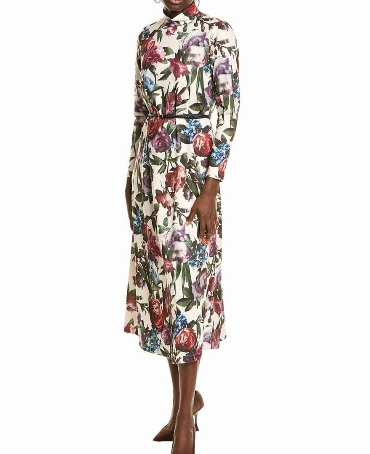 thumbnail image 1 of Anne Klein womens Mock Neck Printed Midi Dress, s, Pink, 1 of 2