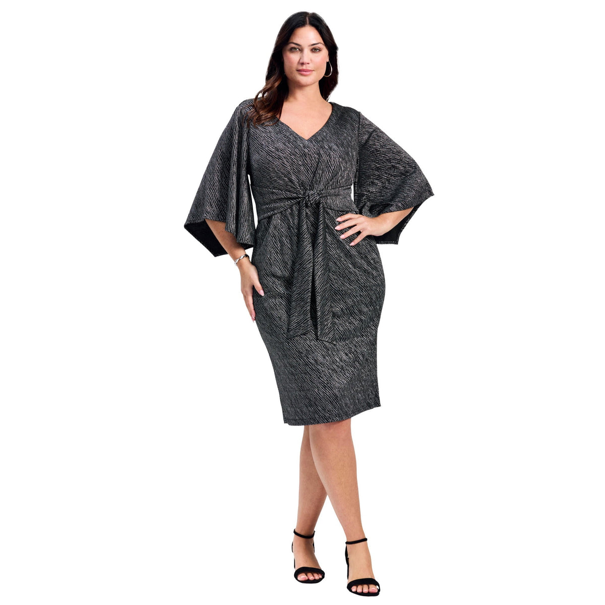 thumbnail image 1 of Avenue Women's Plus Size Anastasia Metallic Knit Tie Front Dress, 1 of 2
