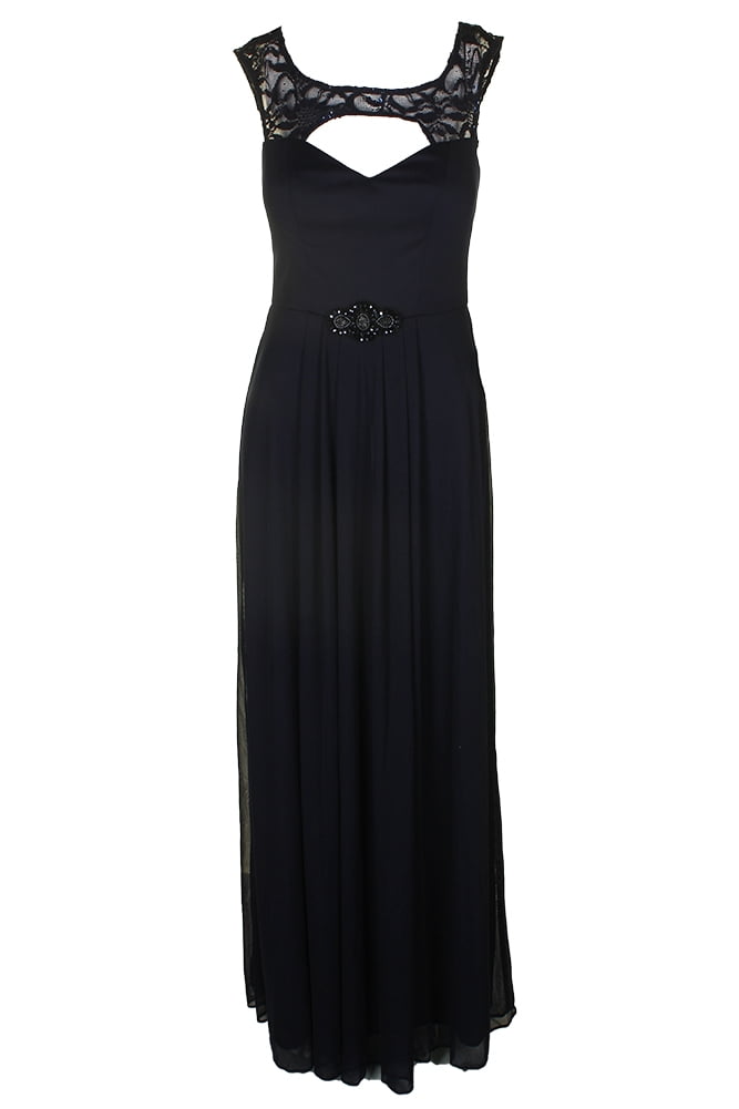 thumbnail image 1 of B & A By Betsy & Adam Womens Navy Sleeveless Illusion-Trim Cutout Chiffon Gown 4, 1 of 1