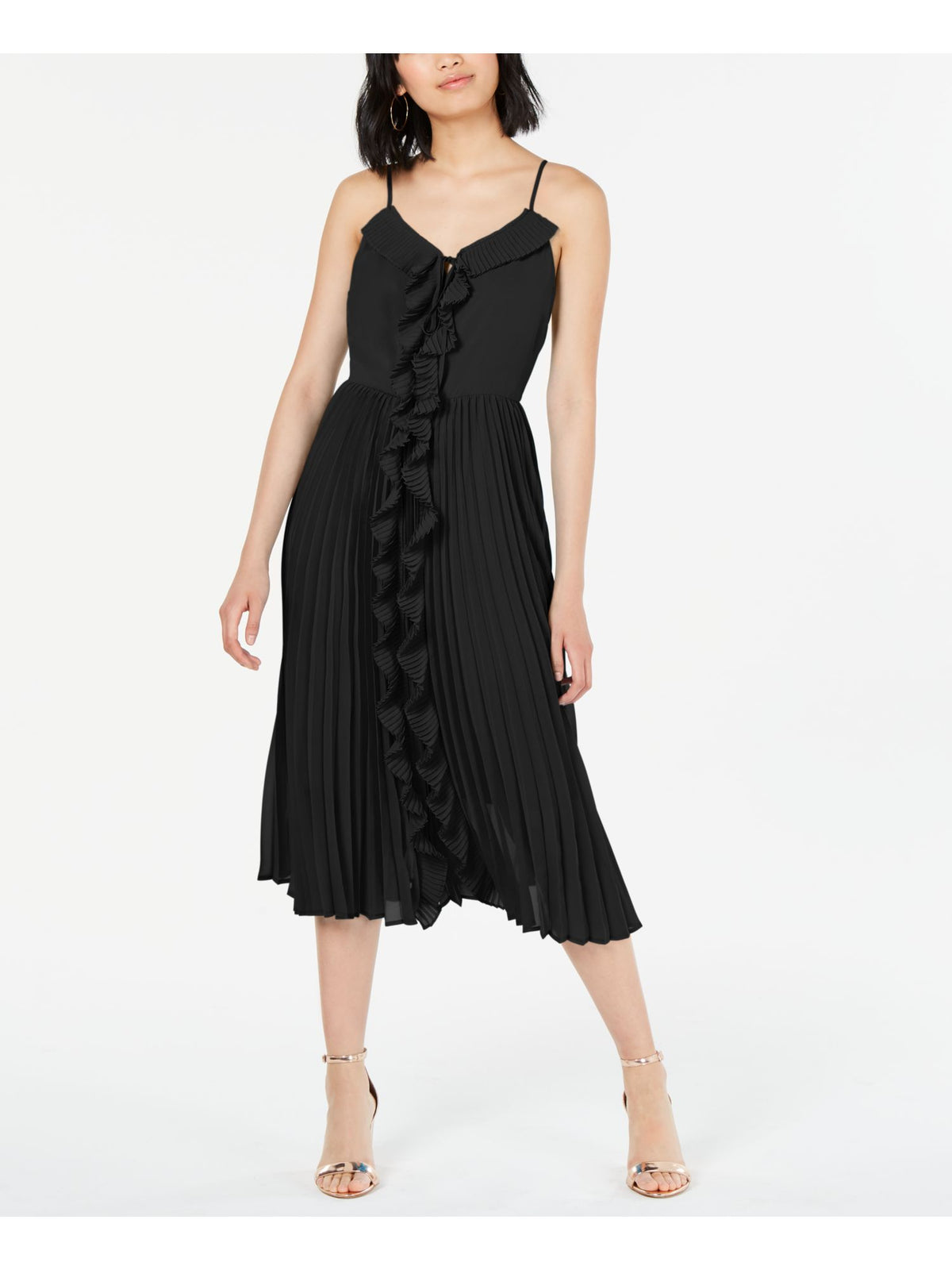 thumbnail image 1 of Bar Iii Womens Ruffled Pleat Fit & Flare Dress, 1 of 2
