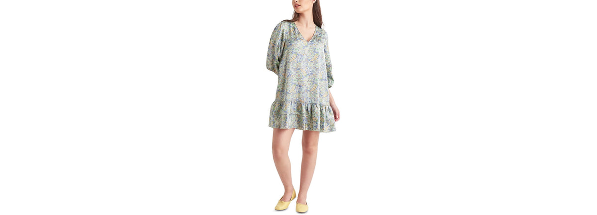 thumbnail image 1 of Black Tape Ruffled Hem Mini Dress Aqua Mint Paisley S, 1 of 1