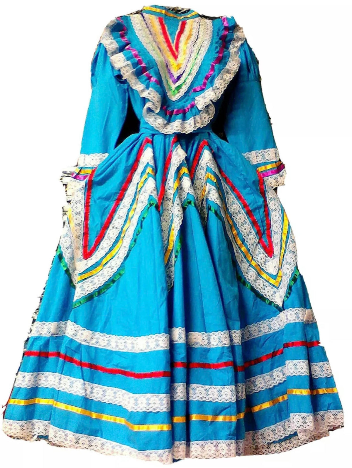 thumbnail image 1 of Border Merchant Womens Jalisco Dress Wide Skirt Folklorico Medium Turquoise, 1 of 3