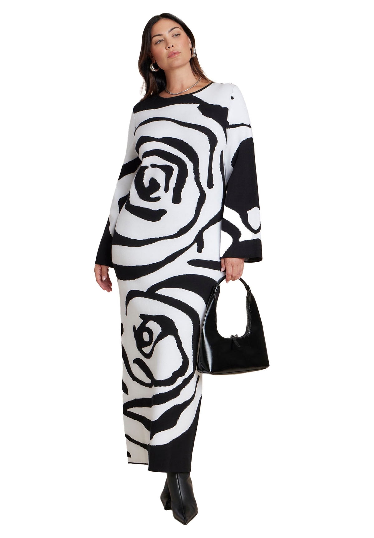 thumbnail image 1 of ELOQUII Women's Plus Size Intarsia Long Sleeve Dress, 1 of 3