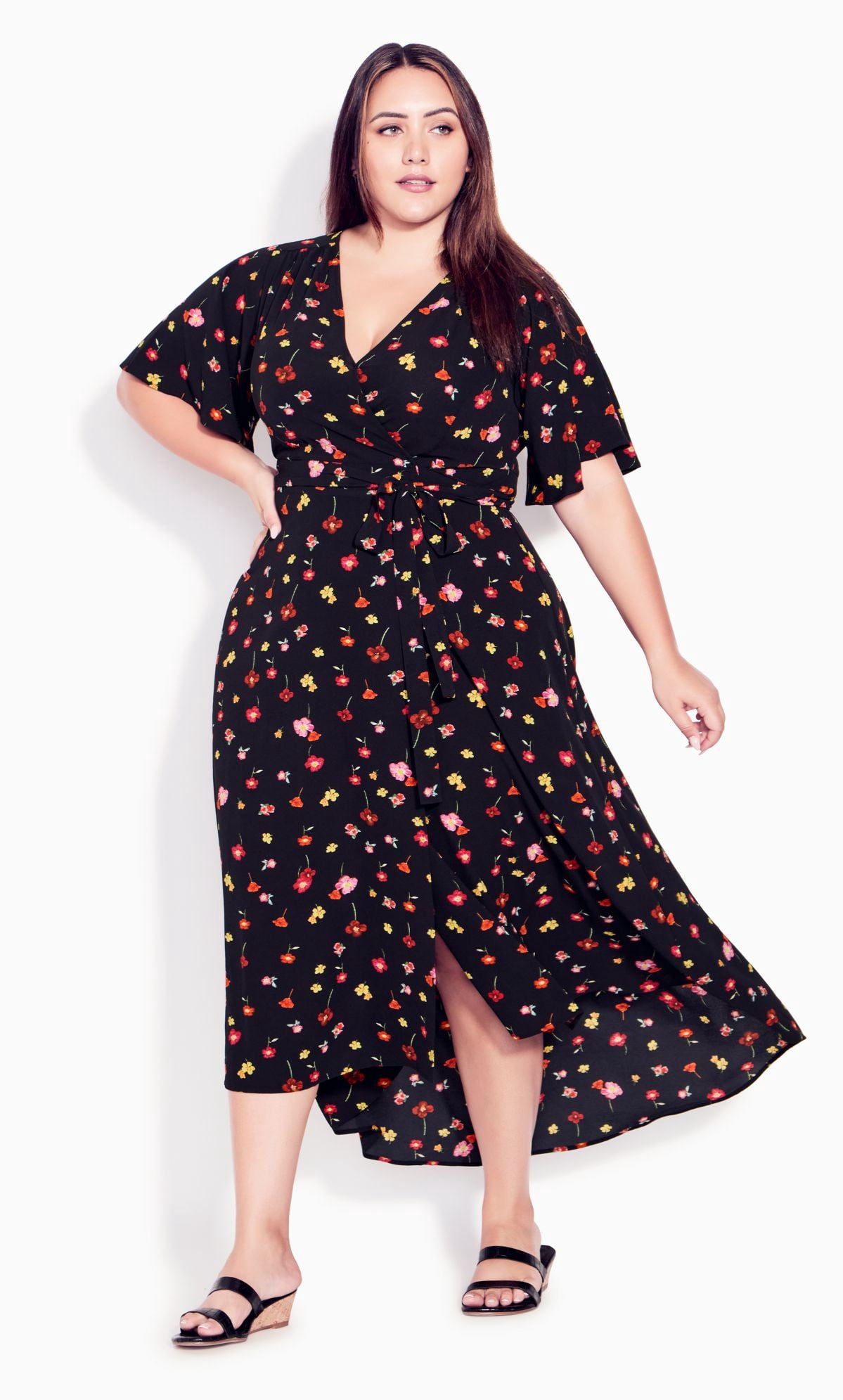thumbnail image 1 of Evans Women's Plus Size Vivian Wrap Maxi Dress Short Flutter Sleeve V-Neckline, 1 of 3