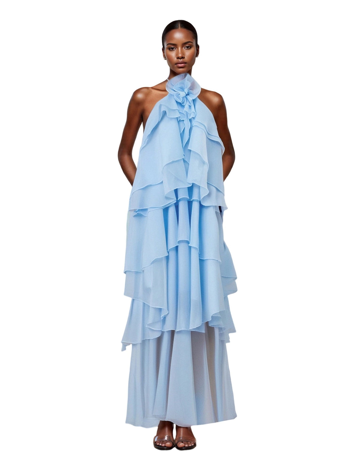 thumbnail image 1 of LMLYSoH Women Summer Sleeveless Dress 3D Flowers Irregular Ruffles Backless Party Dress for Vacation Cocktail Beach Streetwear, 1 of 9