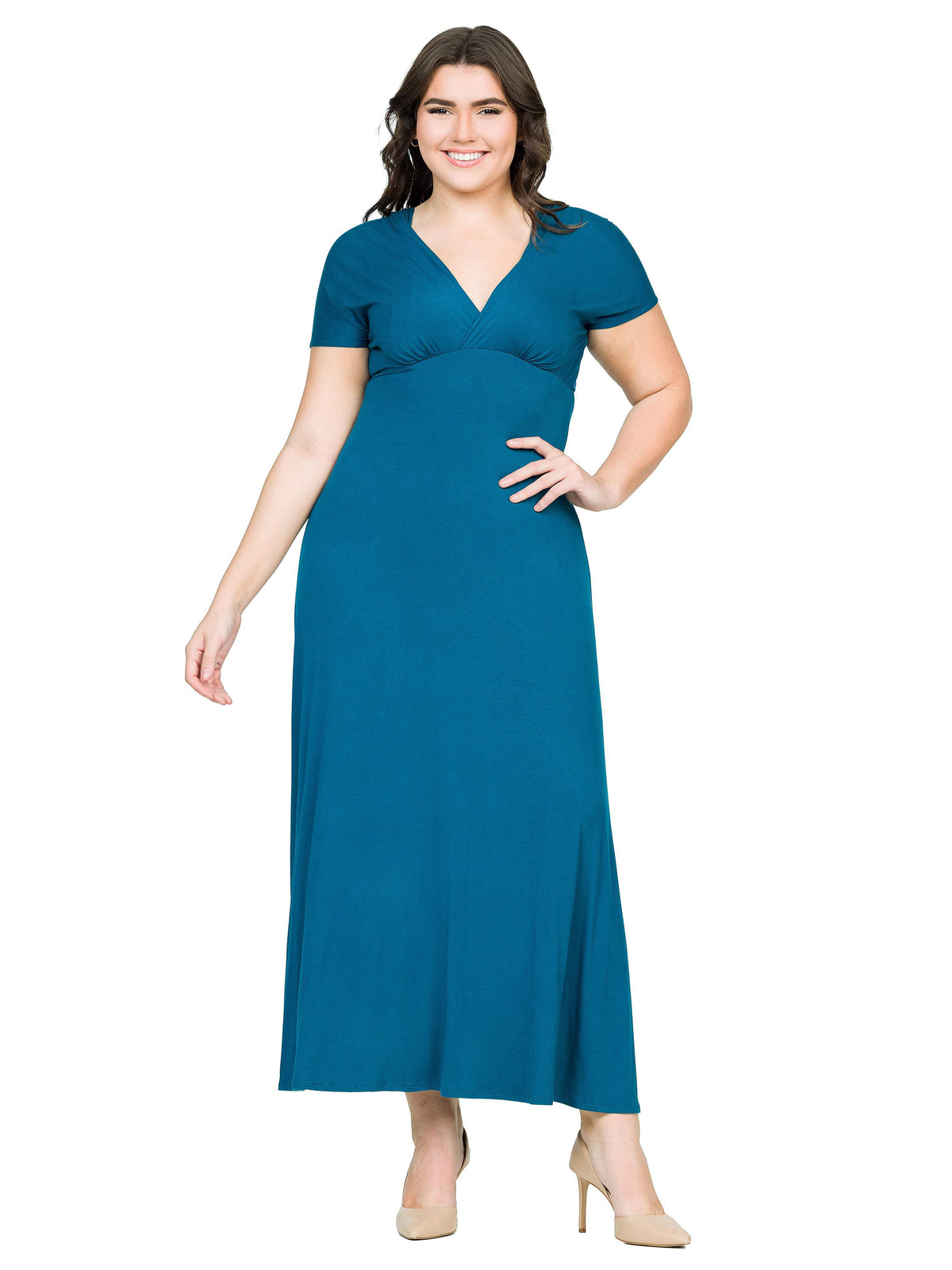 thumbnail image 1 of Plus Size Empire Waist V Neck Maxi Dress, 1 of 10