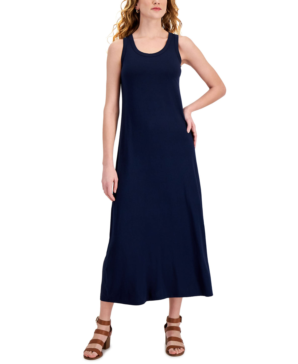 thumbnail image 1 of Style & Co Solid Maxi Knit Dress Industrial Blue PS, 1 of 1