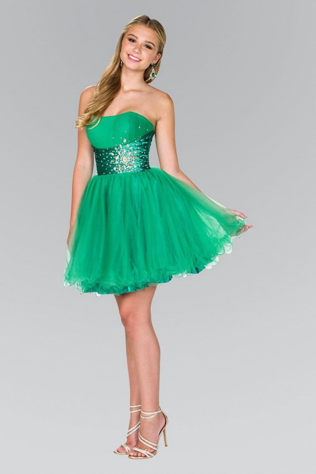 thumbnail image 1 of Women's Elizabeth K Strapless Sweetheart Tulle Dress Gs1050 Green Size M, 1 of 2