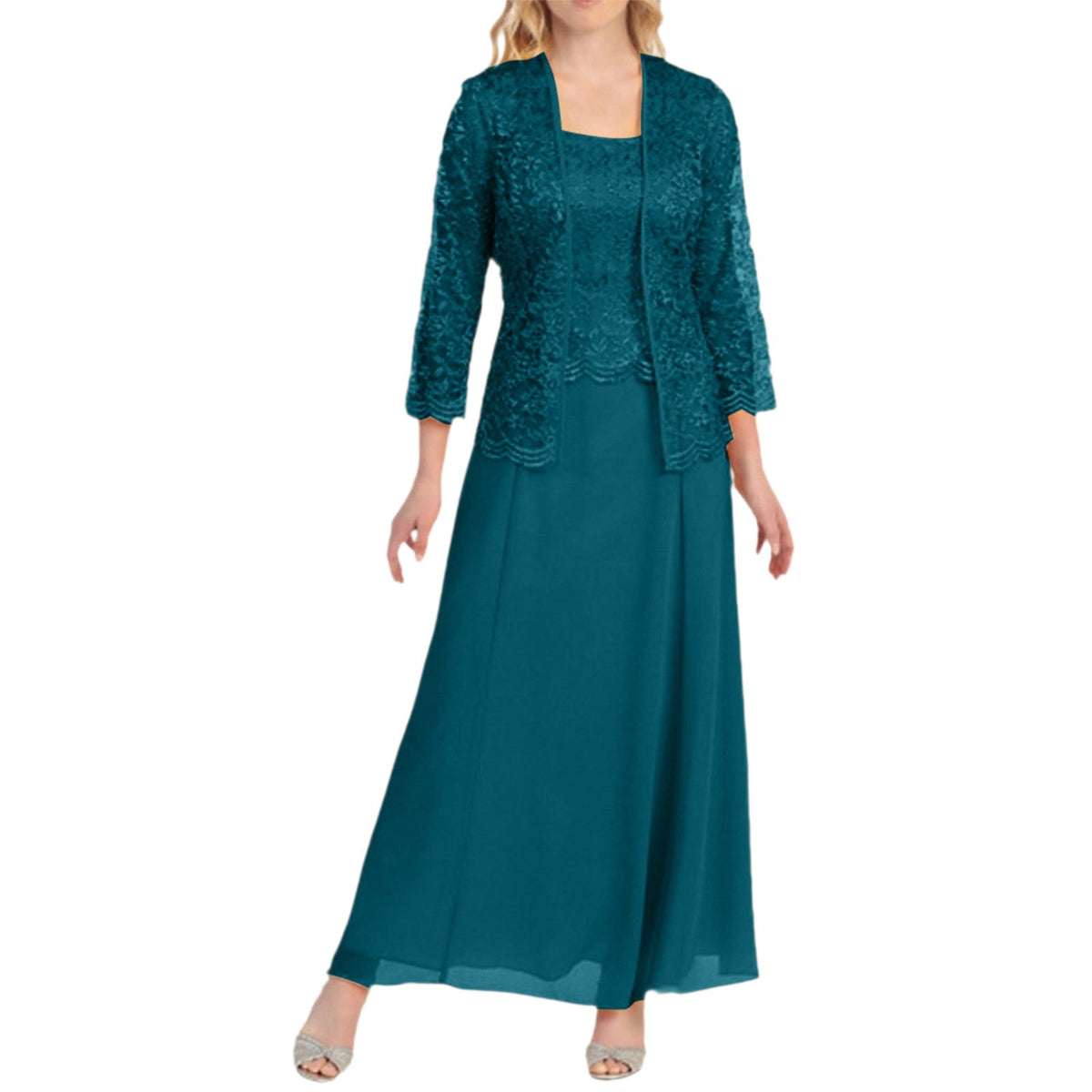 thumbnail image 1 of Women's Laces Mother of the Bride Dresses with Jacket 2 Piece Mother of the Groom Dresses for Wedding Guest Dress Green L, 1 of 7