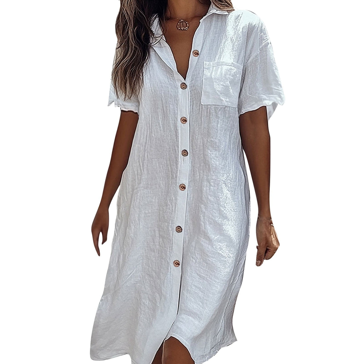 thumbnail image 1 of Zpanxa Casual Button Front Dress Long Sleeveless Shirt Dress Solid Color Longline Cover Up in Multiple Colors, 1 of 3