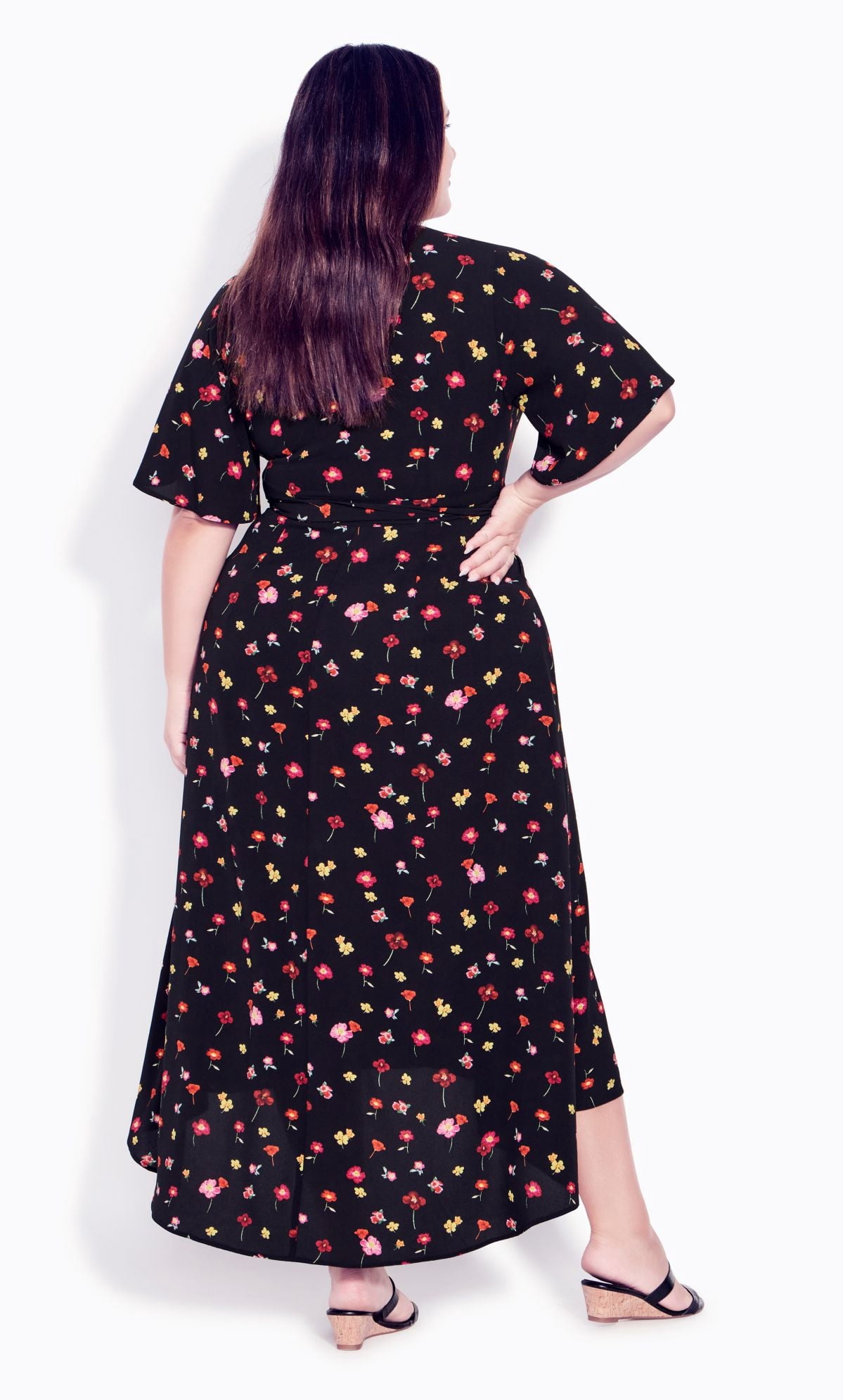 thumbnail image 2 of Evans Women's Plus Size Vivian Wrap Maxi Dress Short Flutter Sleeve V-Neckline, 2 of 3